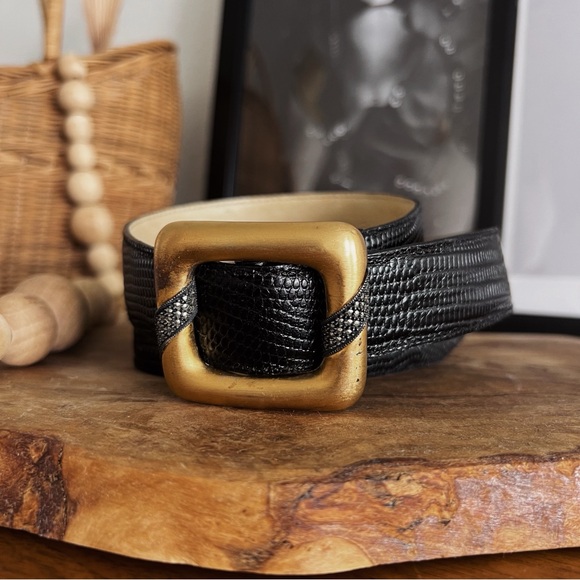 100% LEATHER VINTAGE GOLD AND BLACK TEXTURED BELT #0347 - Picture 10 of 11